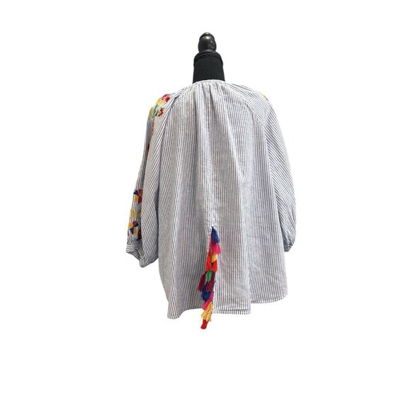 Neiman Marcus Women’s Embroidered Floral Tassels Cotton Blouse Size 1X - Picture 4 of 9